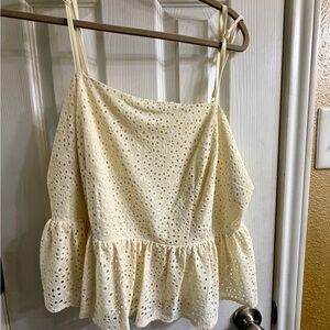 A New Day Cream Eyelet Peplum Top